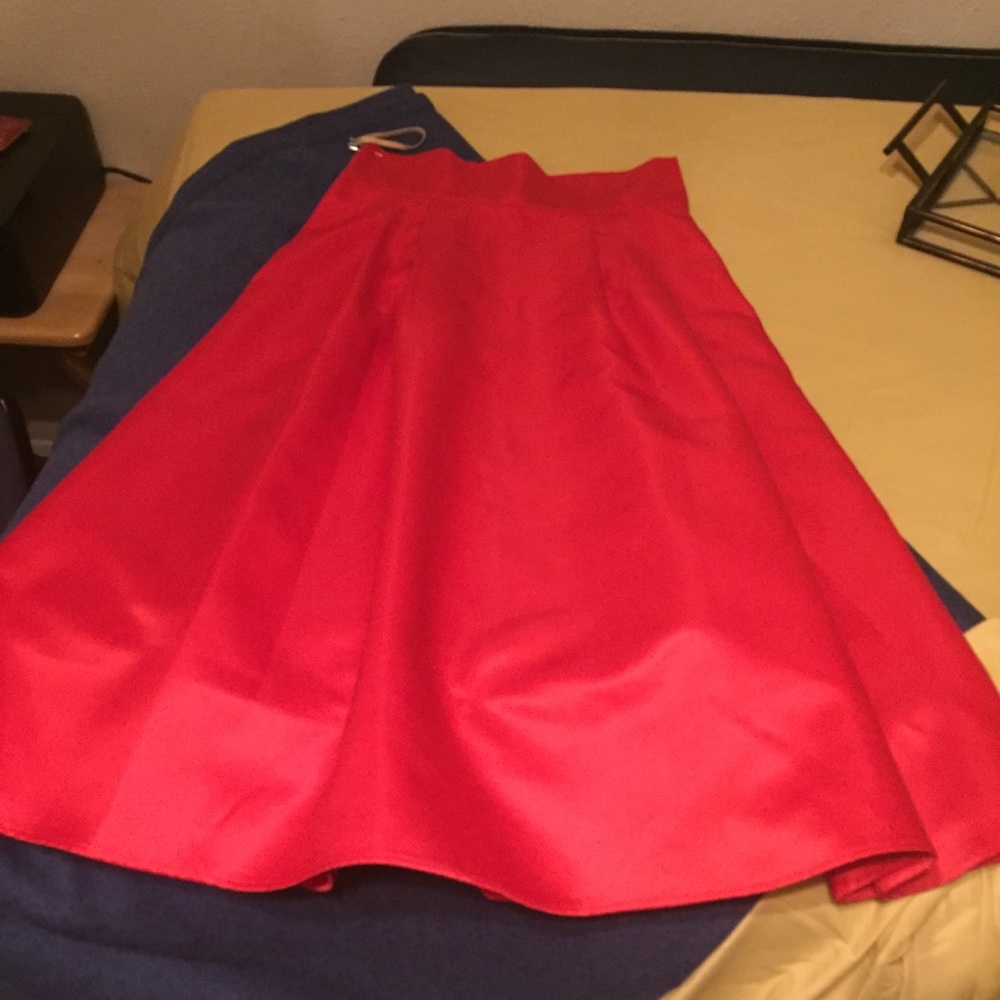 Red high waisted skirt